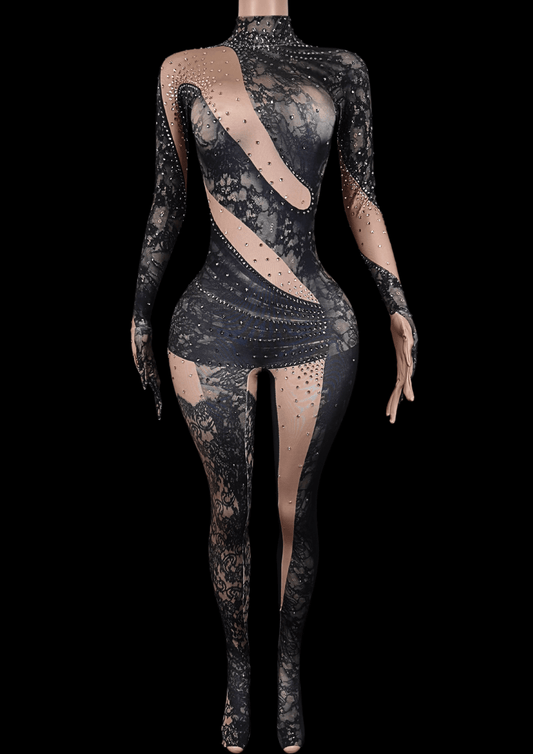 Party Jumpsuit: Lace Noir - Gorgeous Festival Outfits - Glamstone