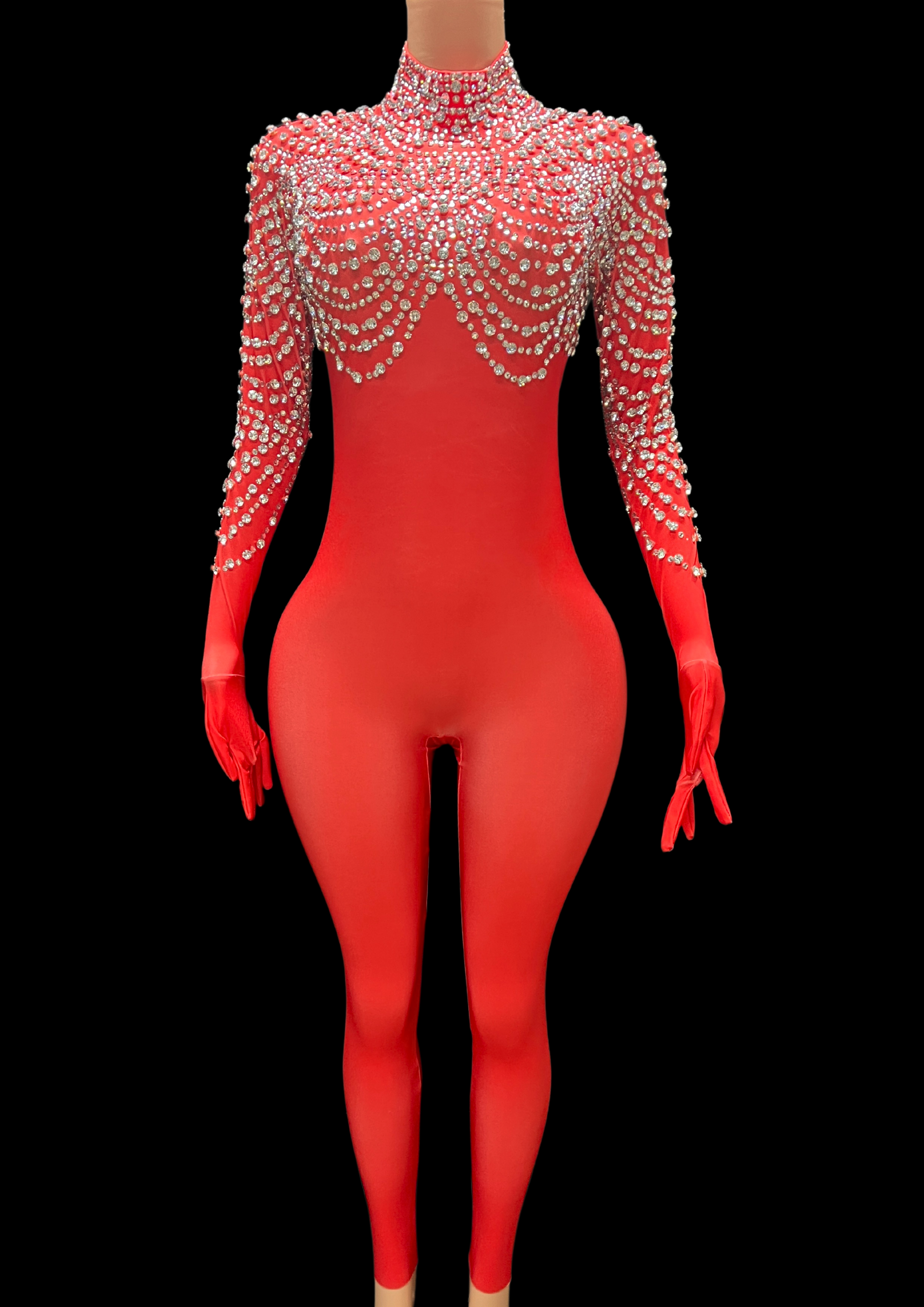 Party Jumpsuit: Crystal Shine - Red - Gorgeous Festival Outfits - Glamstone