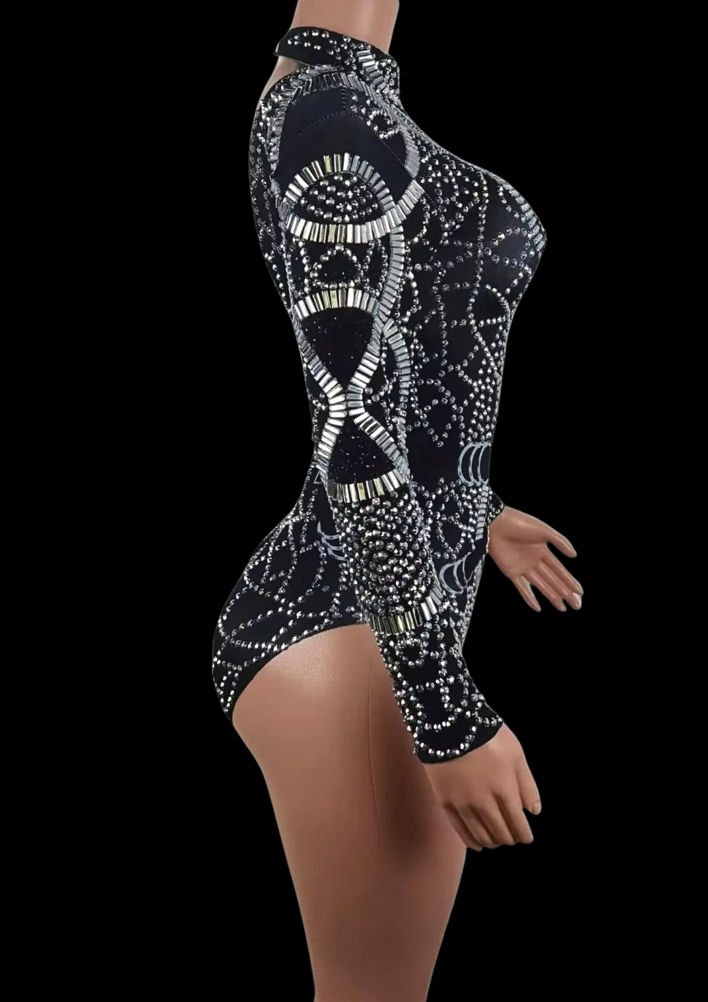 Party Romper: Midnight Armor with intricate silver patterns.