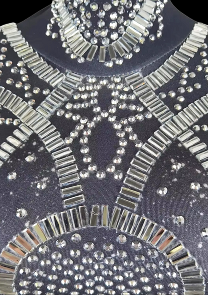 Party Romper: Midnight Armor close-up showing intricate silver embellishments.