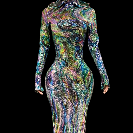 Maxi Dress: Holographic Fusion - Gorgeous Festival Outfits - Glamstone
