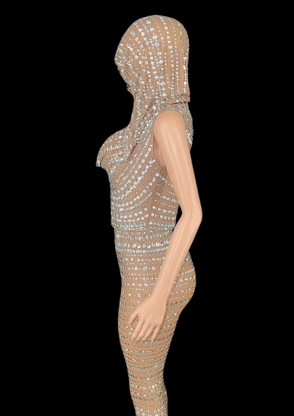 Starlit Siren Co-Ord Set - Side View with Hood and Rhinestone Detailing