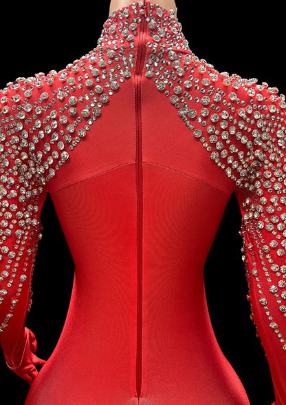Party Jumpsuit: Crystal Shine - Red - Gorgeous Festival Outfits - Glamstone