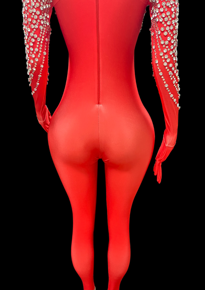 Party Jumpsuit: Crystal Shine - Red - Gorgeous Festival Outfits - Glamstone