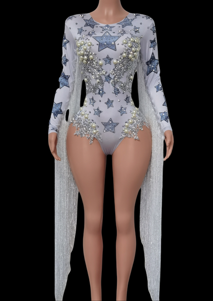 Party Romper Chloe with star embellishments and elegant design.