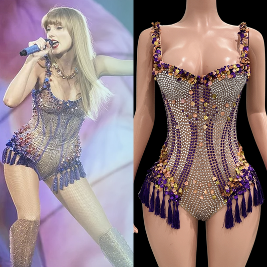 Party Romper Lily inspired by Taylor Swift, dazzling performance attire.