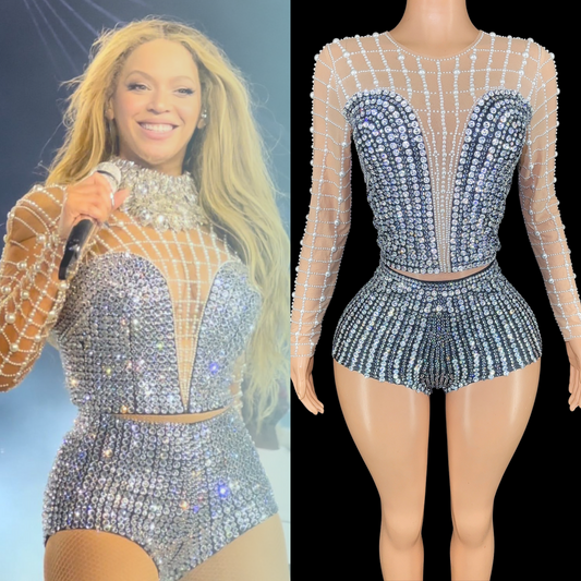 Co-Ord Set inspired by Beyoncé with diamond embellishments on mannequin.