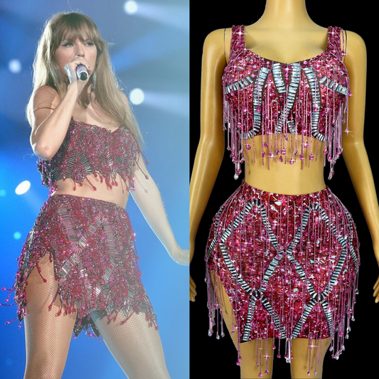Co-Ord Set Ruby Radiance inspired by celebrity performance outfit, vibrant party wear ensemble.